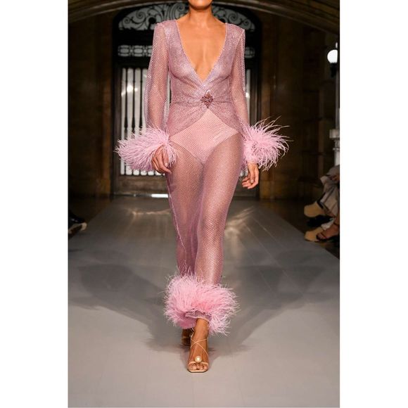 PATBO Feather-trimmed crystal-embellished mesh maxi dress - Picture 5 of 15